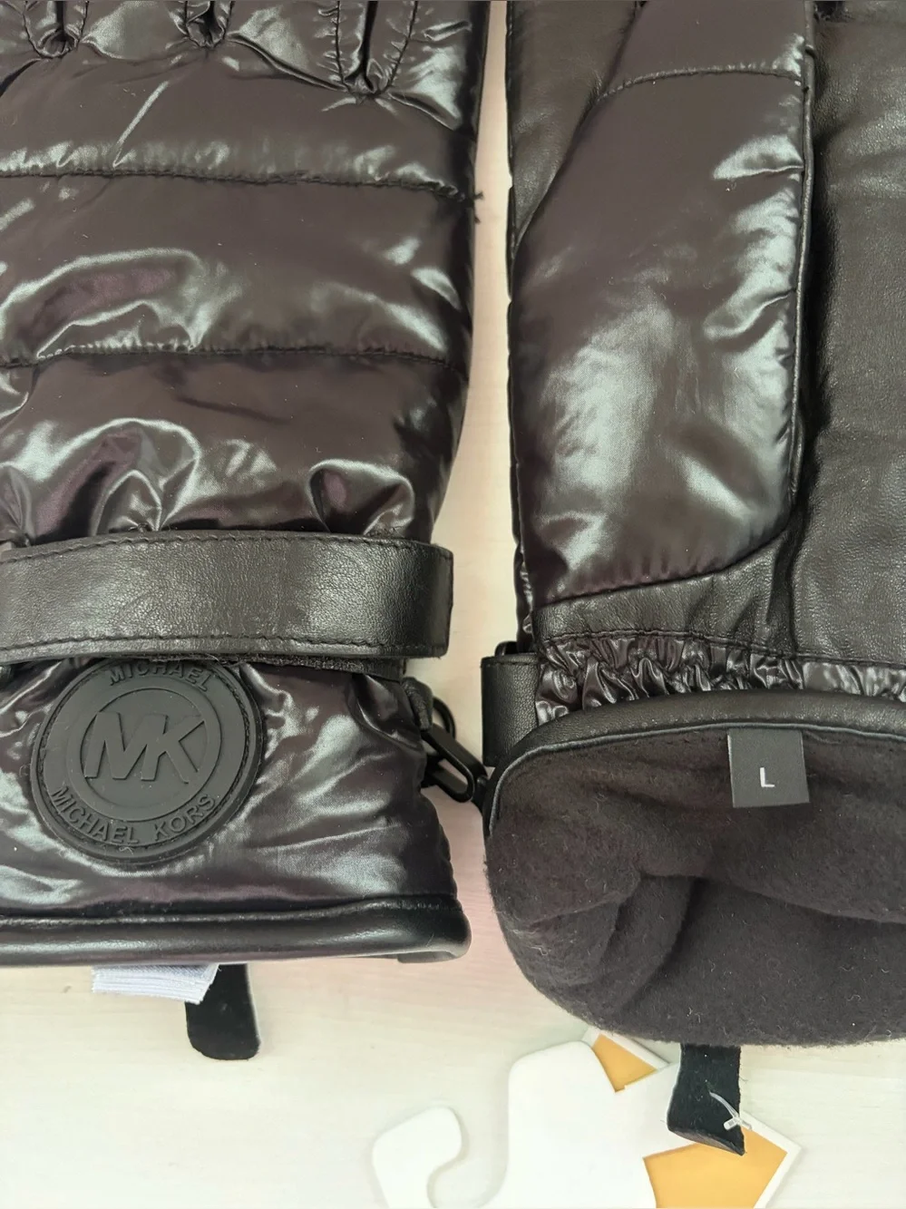 Michael Kors Quilted Nylon and Leather Tech Gloves.